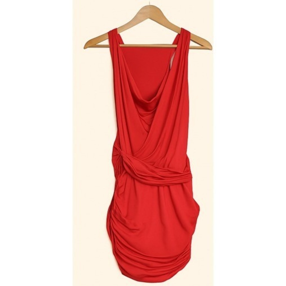Audio Visual Womens Medium Orange Draped Ruched Cocktail Party Dress - Picture 2 of 8